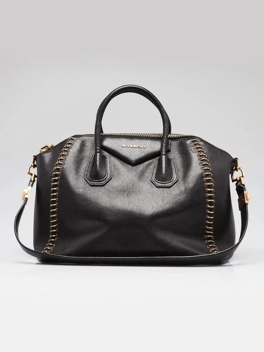 Givenchy Black Sugar Goatskin Leather Medium Pierced Chain Antigona Bag